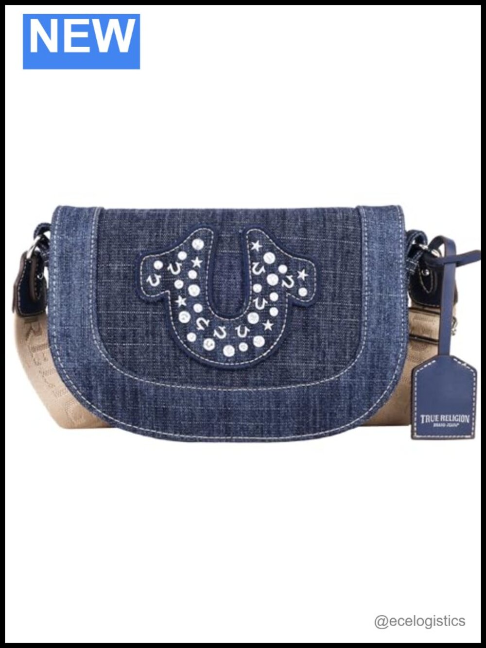 Denim Crossbody Bag with Adjustable Strap and Horseshoe Logo